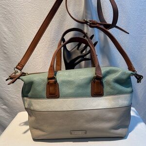 Fossil Green and Tan Leather Satchel